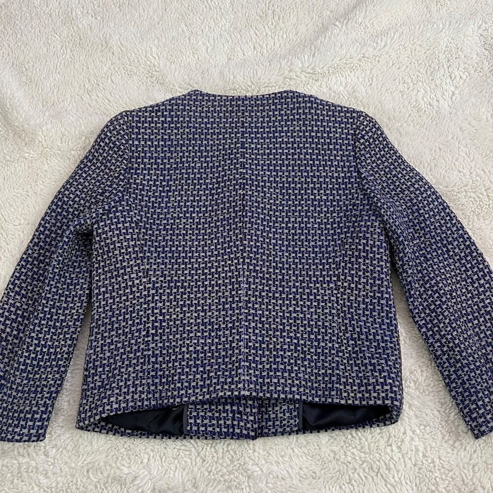 J Crew Womens Sz 6 Navy Silk Tweed Jacket Blazer Career Preppy Classic Teacher - Picture 2 of 9